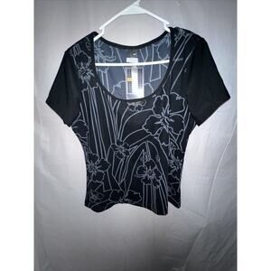 Nike Dri-Fit Black/Gray Sheer Top Athletic Yoga Shirt Womans Large L NWT $45